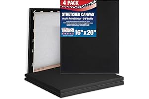 U.S. Art Supply 16x20 inch Black Canvases for Painting, 4 Pack Bulk Stretched Artist Canvas Professional Primed - Ideal for Arts & Crafts, Heavy-Weight Gesso - Acrylic Pouring, Oil Paint