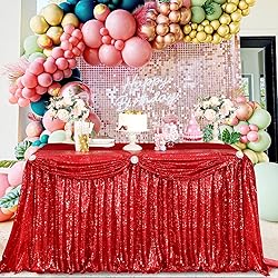 Red Sequin Table Skirt 9ft for Rectangle Square