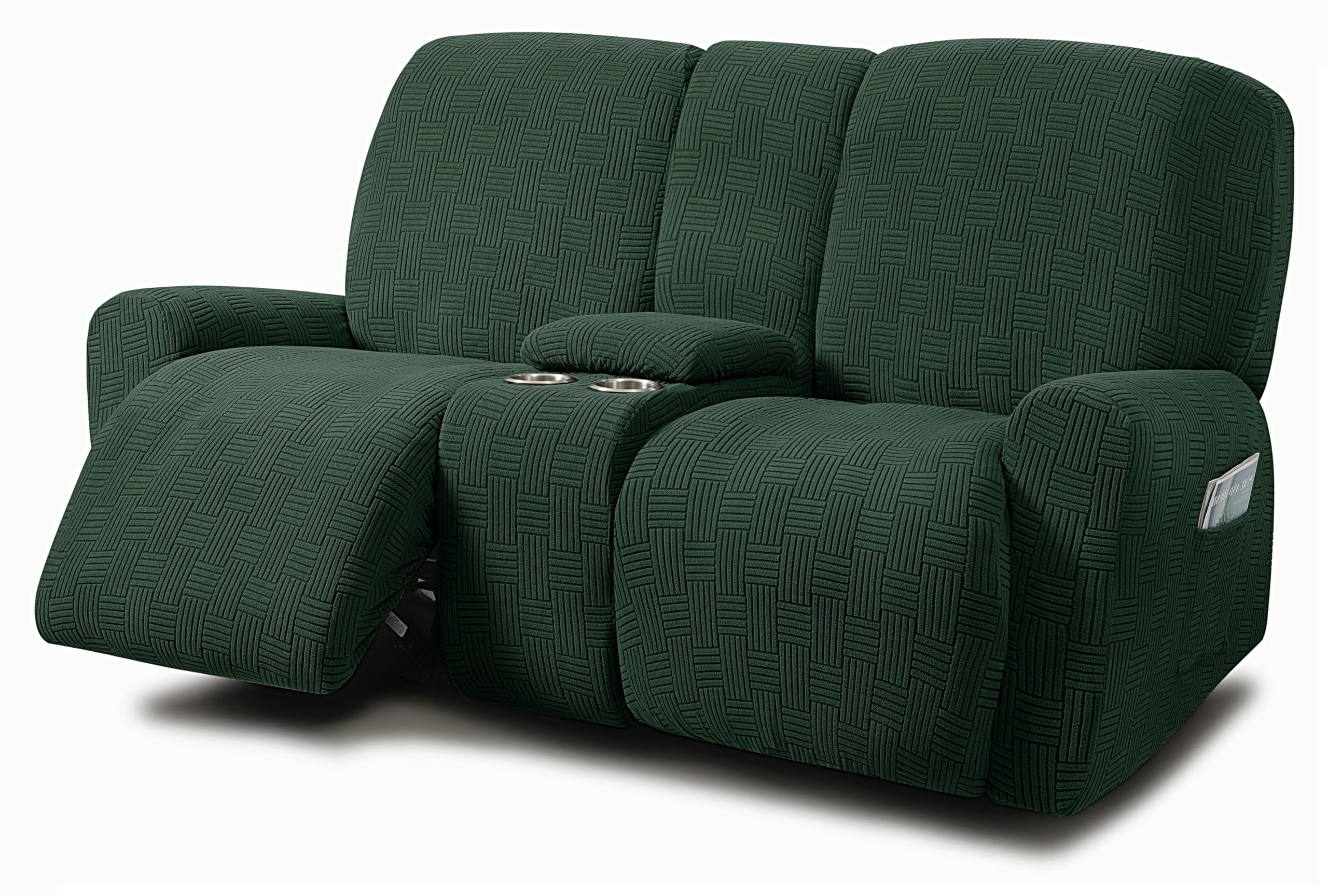 Photo 1 of ULTICOR Jacquard Design Reclining Loveseat with Middle Console Slipcover, 8-Piece Stretch Sofa Covers, 2 seat Loveseat Recliner Cover, Washable (Style 4) (Retro Geen)