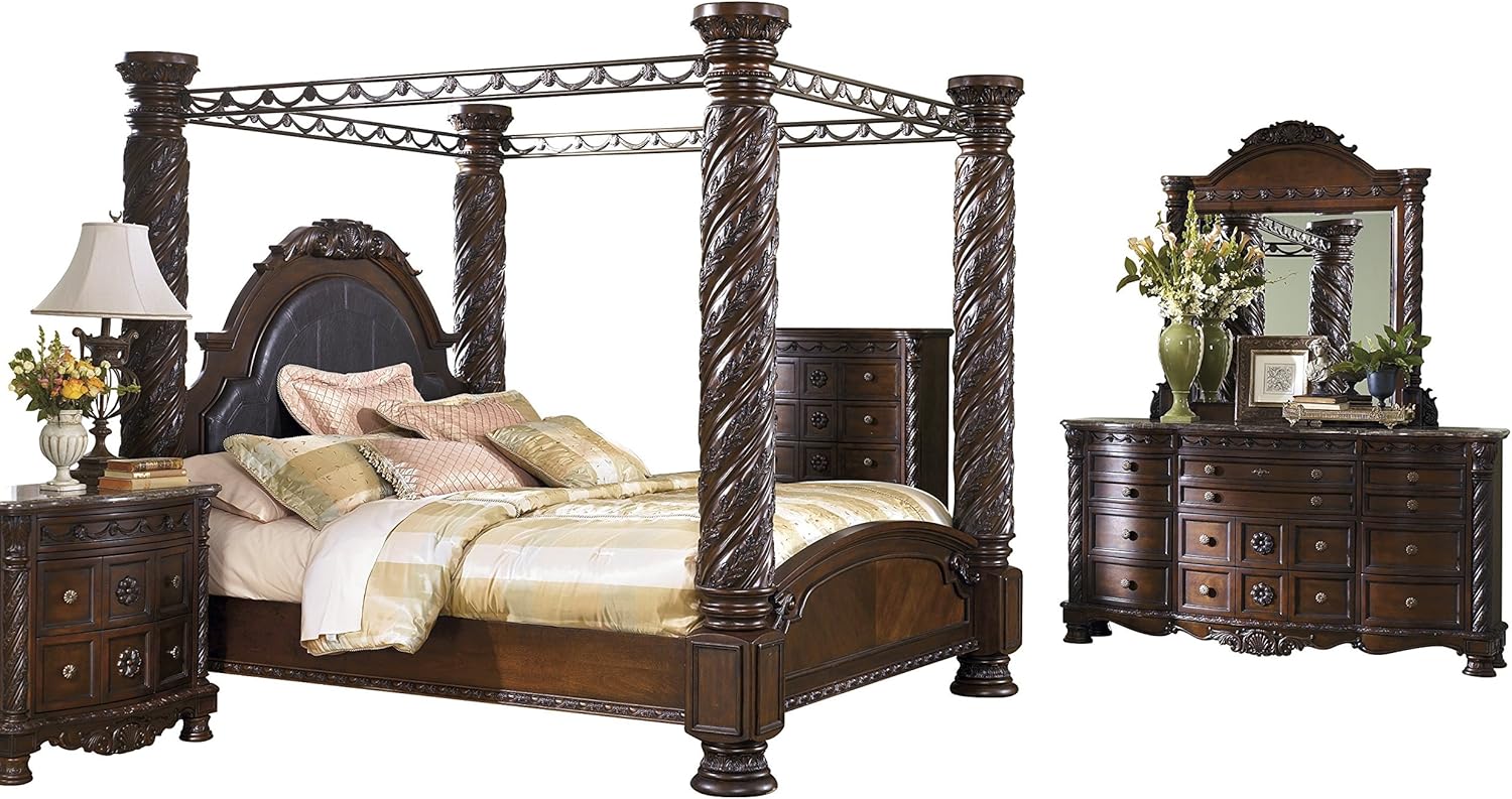 North Shore Bedroom Set E King Poster Canopy Bed Dresser Mirror 1