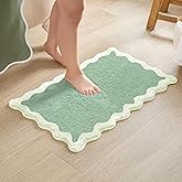 MONDAY MOOSE Bath Mat with Scalloped Wavy Ripple Design, Microfiber Absorbent Non Slip Tufted Rug for Floor, Shower or Kitchen (16x24 inch, Sage)