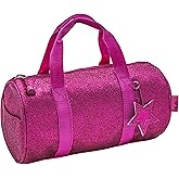 Bixbee Kids Duffle Bag, Dance Bag & Travel Bag for Sports, Gymnastics and Ballet with Adjustable Strap, Zippers, Pockets, and Flake-Resistant Glitter - Overnight Bag in Ruby Raspberry.