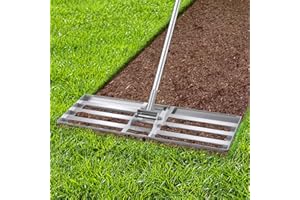 Sunvigor Lawn Leveling Rake, 30" x 10" Ground Plate with 6FT Adjustable Extra Long Handle Stainless Steel for Yard Garden - Heavy Duty Effort-Saving Leveling Soil Sand Spreading Dirt Top Dressing
