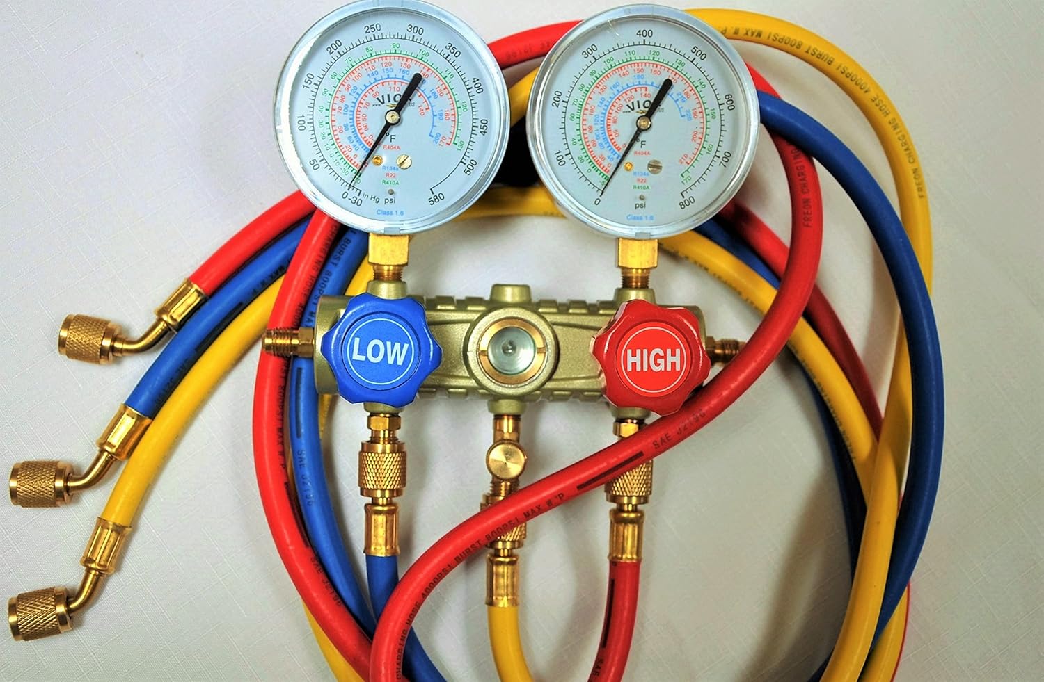 R410a Manifold Gauge Set w/5ft 1/4 Flare Hose Fittings for