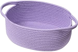 UBBCARE Small Woven Basket for Gifts, Cotton Rope Storage Basket for Shelf, Gift Baskets Empty with Handle, Dog Toy Basket for Organizing, Purple Baby Basket for Nursery (12"x 8" x 5")