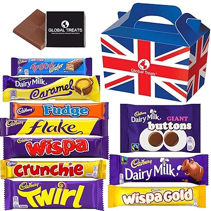 Amazon Com Cadbury Chocolate Bars Milky Creamy Uk Chocolate With 10 Full Size Chocolate Bars Of Delicious Cadbury Chocolate In A Gift Box And A Free Global Treats Choc