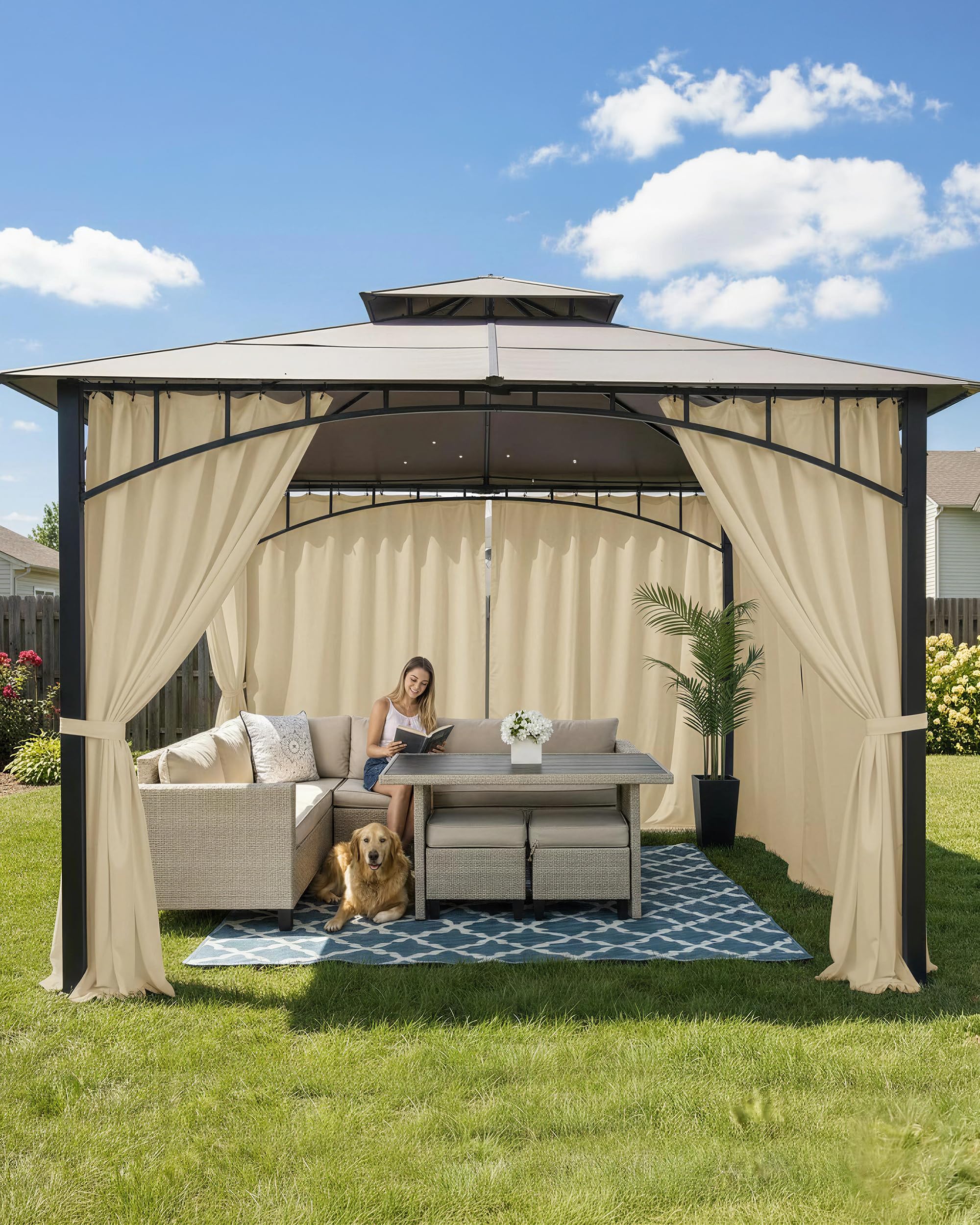 Condition photo showing New/Like New for outdoor patio curtains waterproof 6 panels 54x95 inch- protect privacy & weatherproof rod pocketbalc