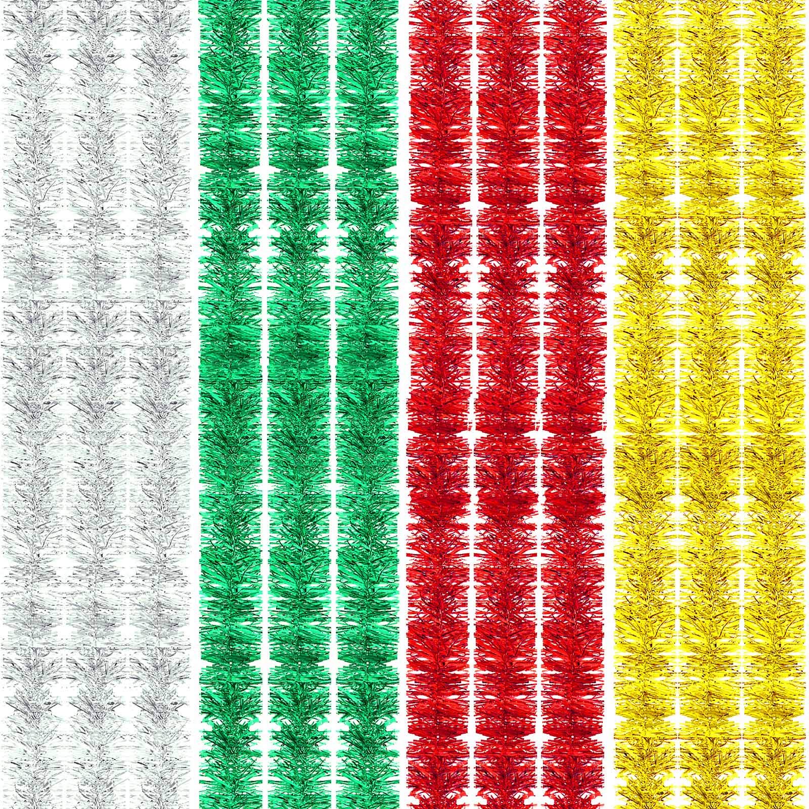 12 Rolls Christmas Tinsel Garland Xmas Metallic Glittering Tinsel Tree Hanging Decorations for Wedding Birthday Party, Multicolor, 24 Meters Totally, Extra Fine