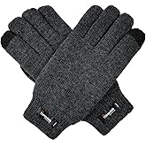 BRUCERIVER Men Pure Wool Knit Gloves with Thinsulate Lining and Elastic Rib Cuff
