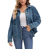 CIMUK Women's Jean Jacket Casual Long Sleeve Button Down Pockets Western Denim Jackets