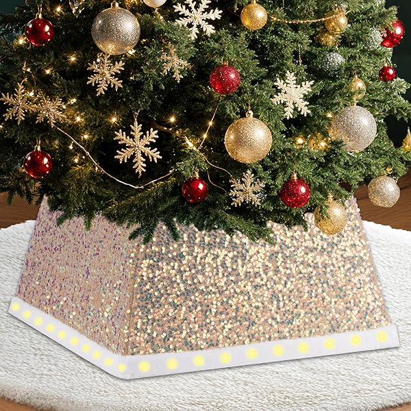 27 INCH SQUARE CHRISTMAS TREE SKIRT WITH LED...