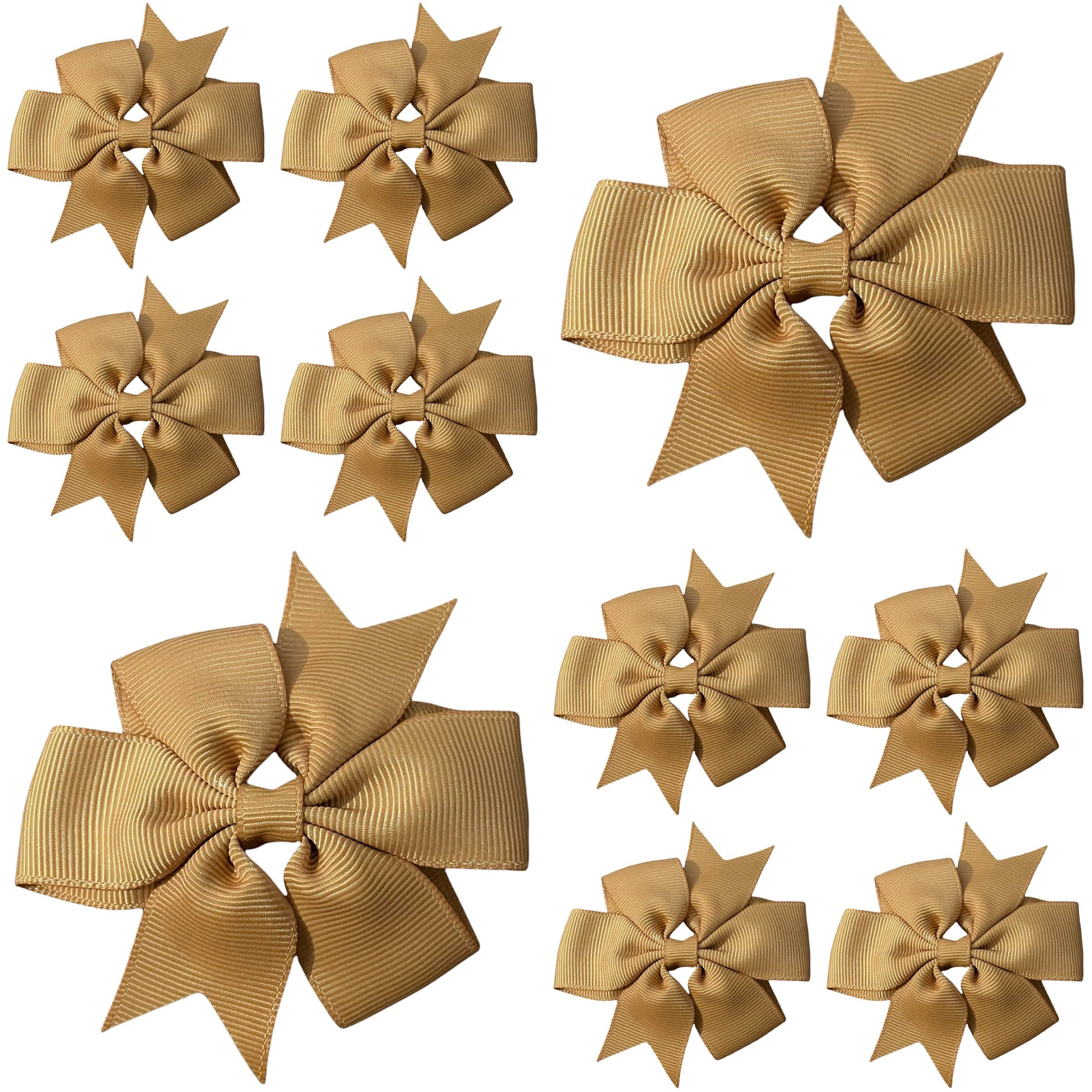 10pcs Golden Brown Hair Bows Clips Slides Grips 3" inch Pinwheel Solid Vibrant Colour Girls Hairbows
