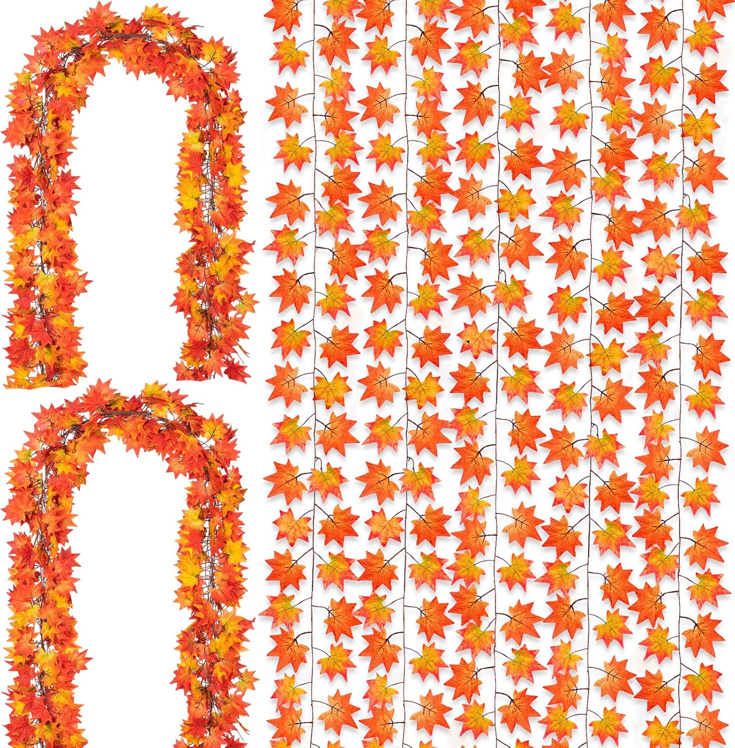Wreaths, Garlands & Swags - Antfraer Fall Leaves Garland,8 Pack Fall Maple Leaf Garland 55.2FT Fall Garland, Artificial Autumn Hanging Vines Decor for Thanksgiving, Fireplace, Wedding, Parties and Home Decor
