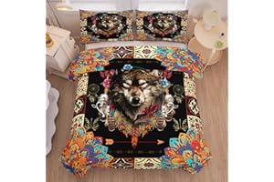 Tailor Shop Wolf Bedding Set for Boys Kids Bohemian Comforter Sets Twin Size Wildlife Hunting Wolf Bed Set with 1 Pillowcases…