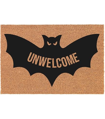 Paillasson Halloween En Fibre De Coco Forme Chauve-souris - Motif 'UNWELCOME', Antidérapant - Taille 40x60cm