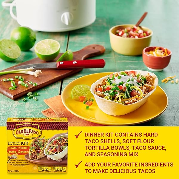 OLD EL PASO STAND ‘N STUFF SHELLS AND TORTILLA BOWLS, HARD & SOFT TACO DINNER KIT, 9.4 OZ.