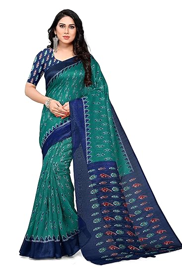 Womens Art Silk Abstract Print Saree Having Contrast Broad Border-Pallu & Blouse Piece