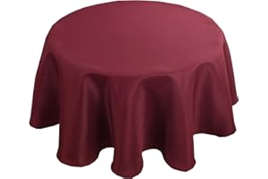 Biscaynebay Textured Fabric Tablecloths Round 60" for Tables' Diameters from 20" to 40", Burgundy Water Resistant Tablecloths for Dining, Kitchen, Wedding, Parties etc. Machine Washable