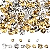 120Pcs Spacer Beads Caps, Gold & Silver Bali Style Mixed Tibetan Silver and Antique Gold Flower Bead Caps for Bracelet Necklace Earrings Jewelry Making Supplies