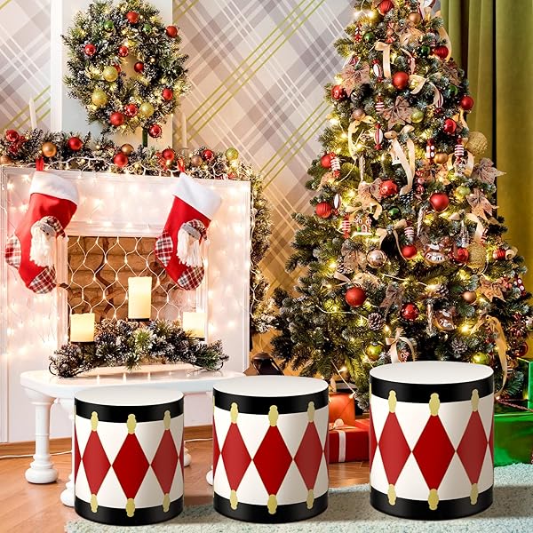 SUMIND 3 PACK CHRISTMAS INFLATABLES DECORATION CHRISTMAS INFLATABLES DRUM DECOR WHITE AND RED DRUM PATIO DECORATIONS XMAS PATTERN HOLIDAY DECOR FOR INDOOR OUTDOOR PATIO GARDEN PARTY SUPPLIES
