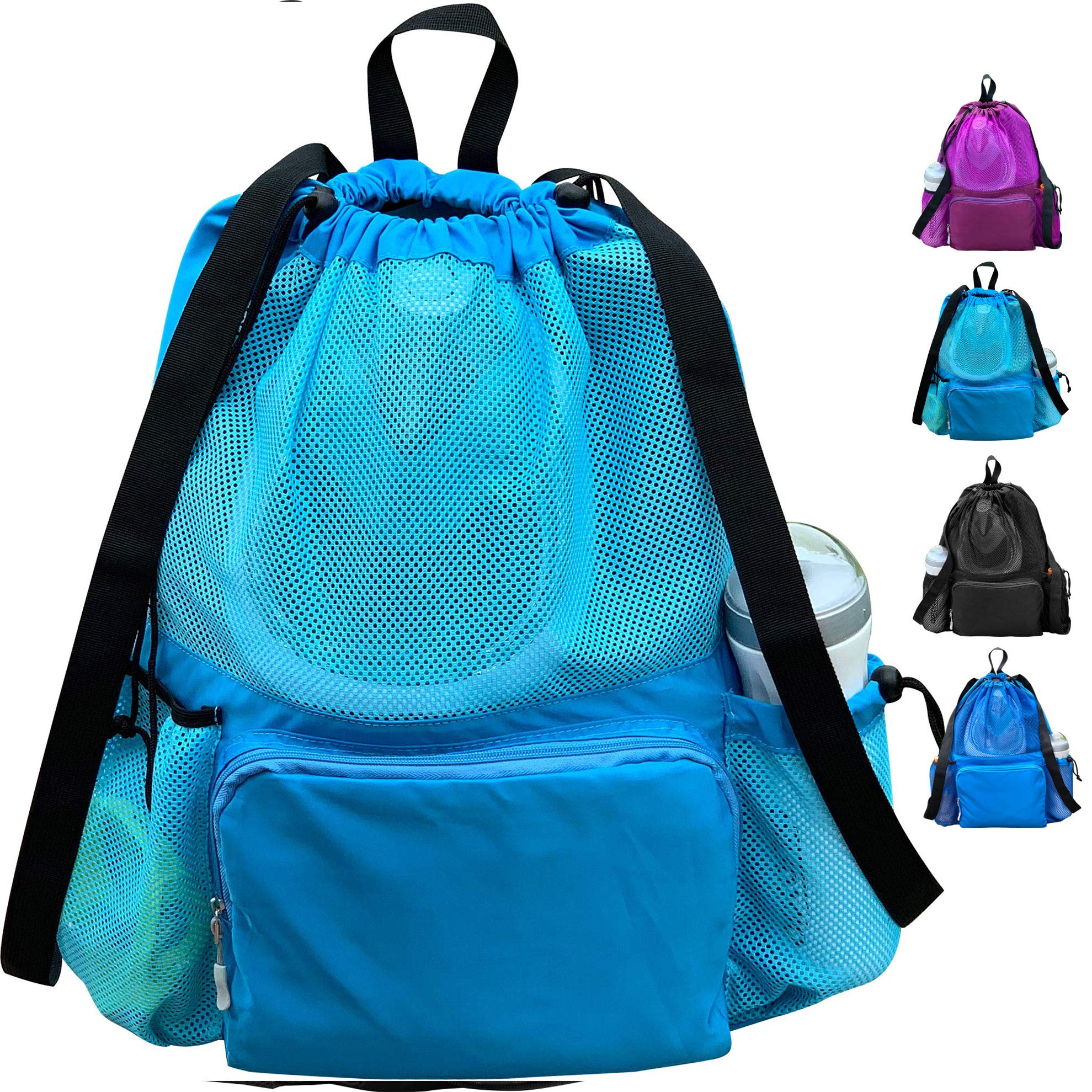 ButterFox Large Swimming Equipment Mesh Bag Drawstring Swim Gym Backpack with Separated Waterproof Dry Compartments, Dry and Wet Separation (Light Blue)