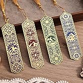 4 Pieces Metal Bookmarks with Tassel Big Size, Golden Vintage Aesthetics Scenery Mountain Theme Book Mark, Bookmark for Women Book Lovers Gift Writers Readers Teens Men