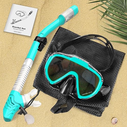 Snorkel Set For Adults – Dry Top Snorkel With Anti-Fog Tempered Glass & Panoramic View – Perfect For Swimming, Diving & Snorkeling Adventures