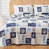 Great Bay Home Coastal Quilt Set - 2-Piece Twin/Twin XL Size Nautical Patchwork Bedding Set - Lightweight, All-Season, Reversible Bedspread (Coastal Patchwork)
