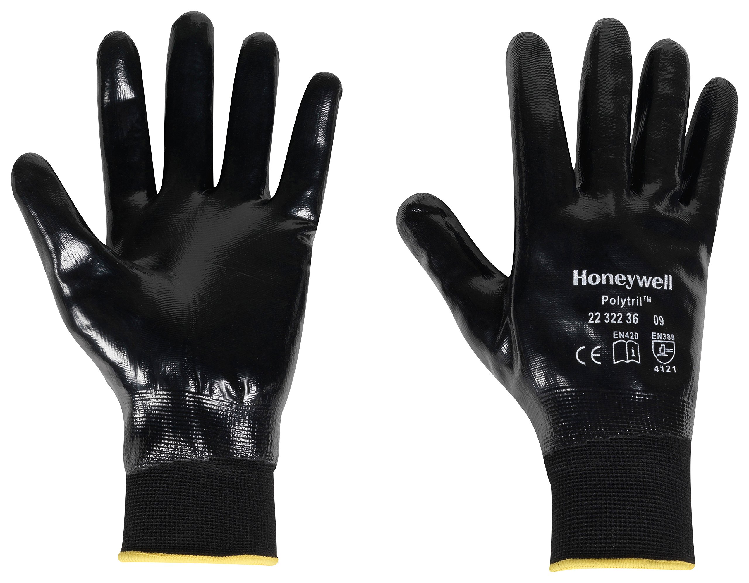 Honeywell 2232236 Polytril Top Polyamide Knitted General Purpose Gloves, Fine Handling in Oily or Greasy Conditions, Nitrile Coating on the Palm and Finger Tips, Size 7, 2232236-07 (Pack of 10 Pairs)