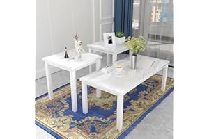 Recaceik Coffee Table Set of 3, Modern Living Room Table Set, Faux Marble Coffee Table and End Table Sets, Simple & Stylish Center Tables for Living Room Home Office Apartment Furniture