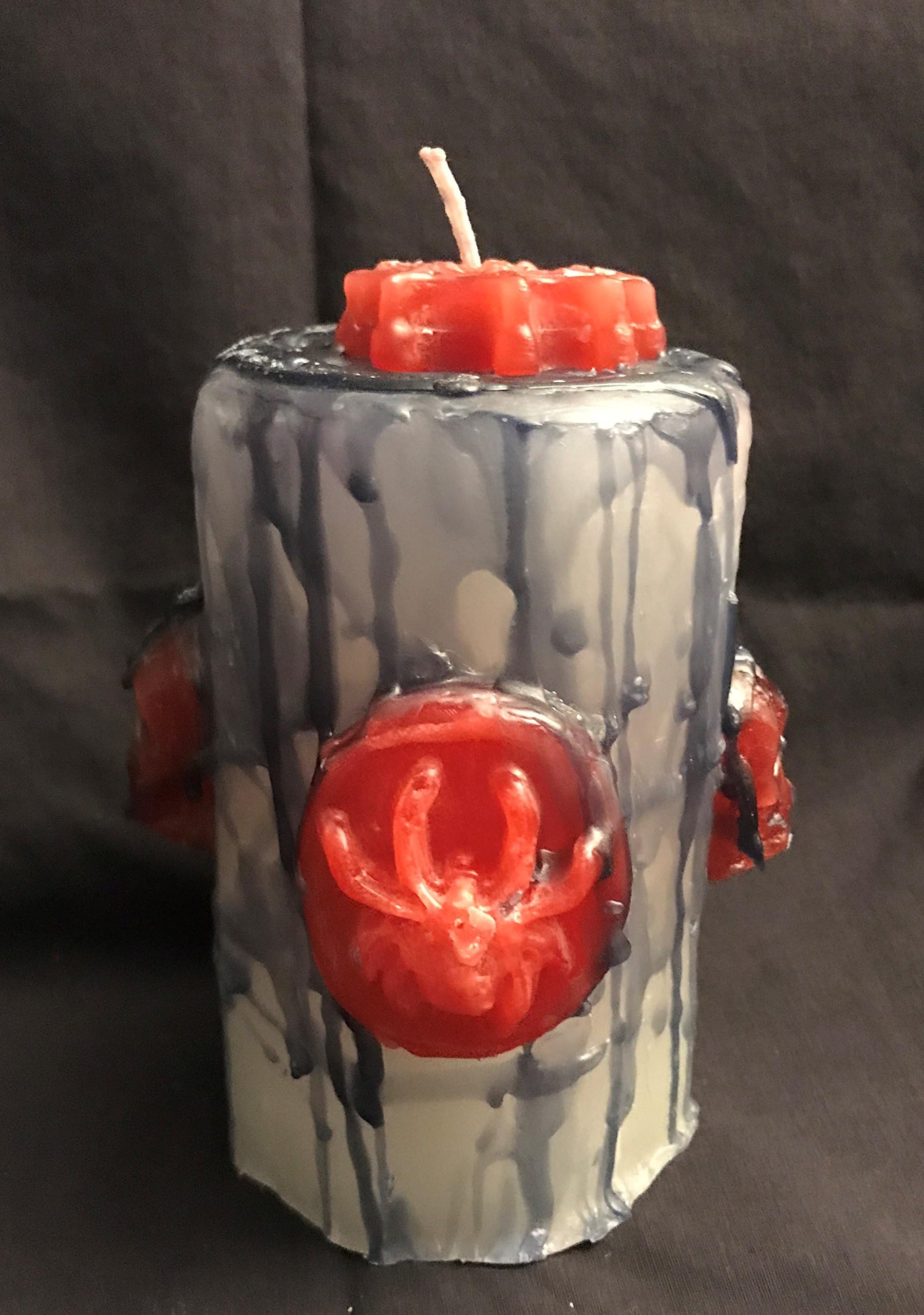 JOANNDLES Gothic Spider and Skull Candle one of a Kind Red and Black