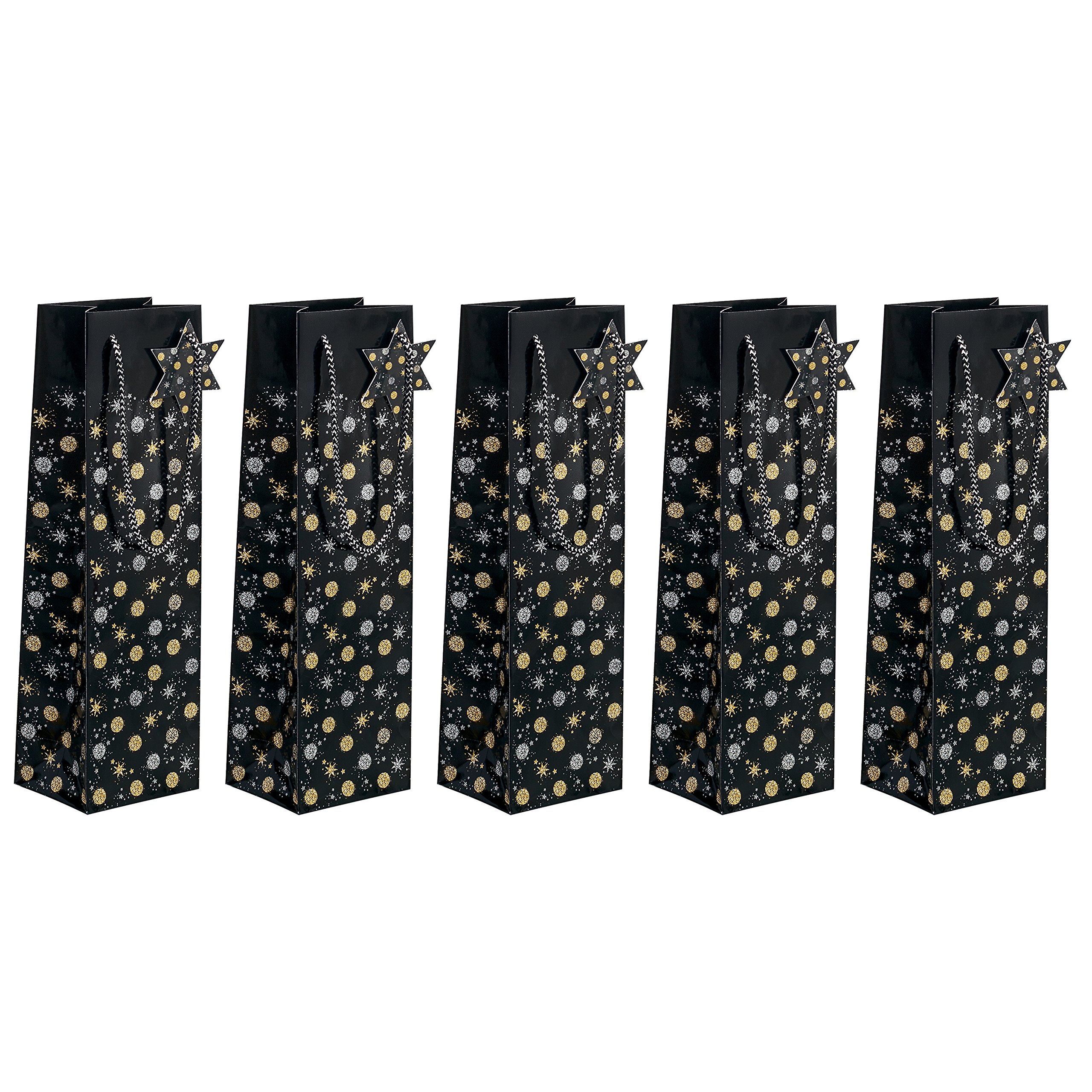 SIGEL GT030 Christmas Bottle Gift Bag "Stardust", 10 x 35 x 8 cm, 5 Pieces