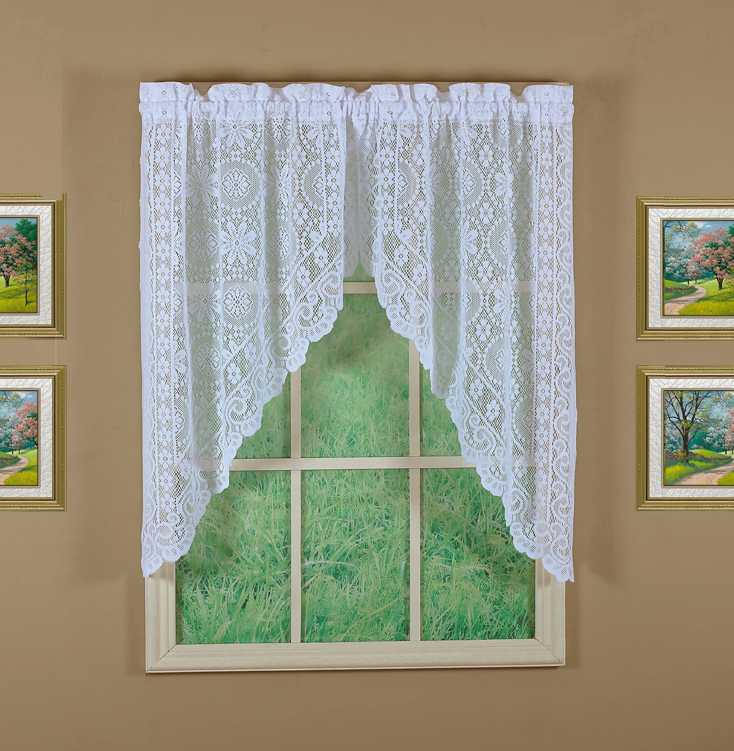 Today's Curtain Hopewell Premium Lace Swag 38", White, 58W x 38L