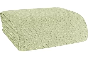 ELVANA HOME BELIZZI HOME 100% Cotton Bed Blanket, Breathable Thermal Blanket Full - Queen Size, Soft Chevron 90''x90'', Perfect for Layering Any All Season, Sage Green