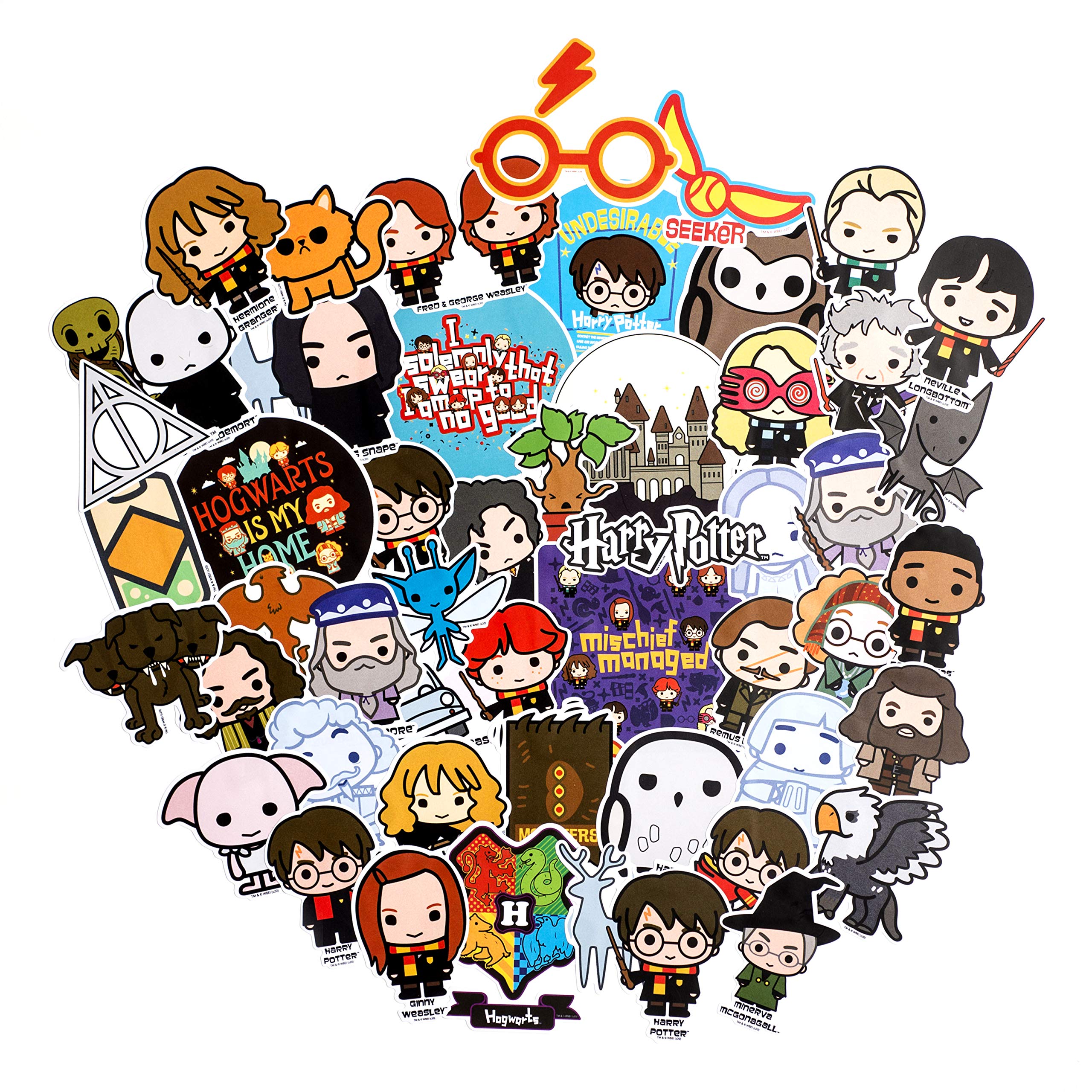 Conquest Journals Harry Potter Chibi Vinyl Decal Stickers, Set of Unique Sticker Decals, 5 Holograms, Waterproof, UV & Scratch Resistant, Great for Gadgets, Officially Licensed (White Vinyl, 60-Pack)