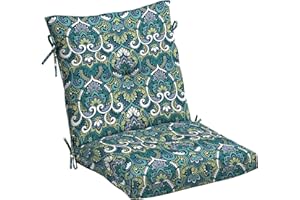 ARDEN SELECTIONS Arden Outdoor Plush Modern Tufted Blowfill Dining Chair Cushion, 21 x 40, Water Repellent, Fade Resistant, Tufted Cushion for Dining and Bistro Chairs 21 x 40, Sapphire Aurora Blue Damask