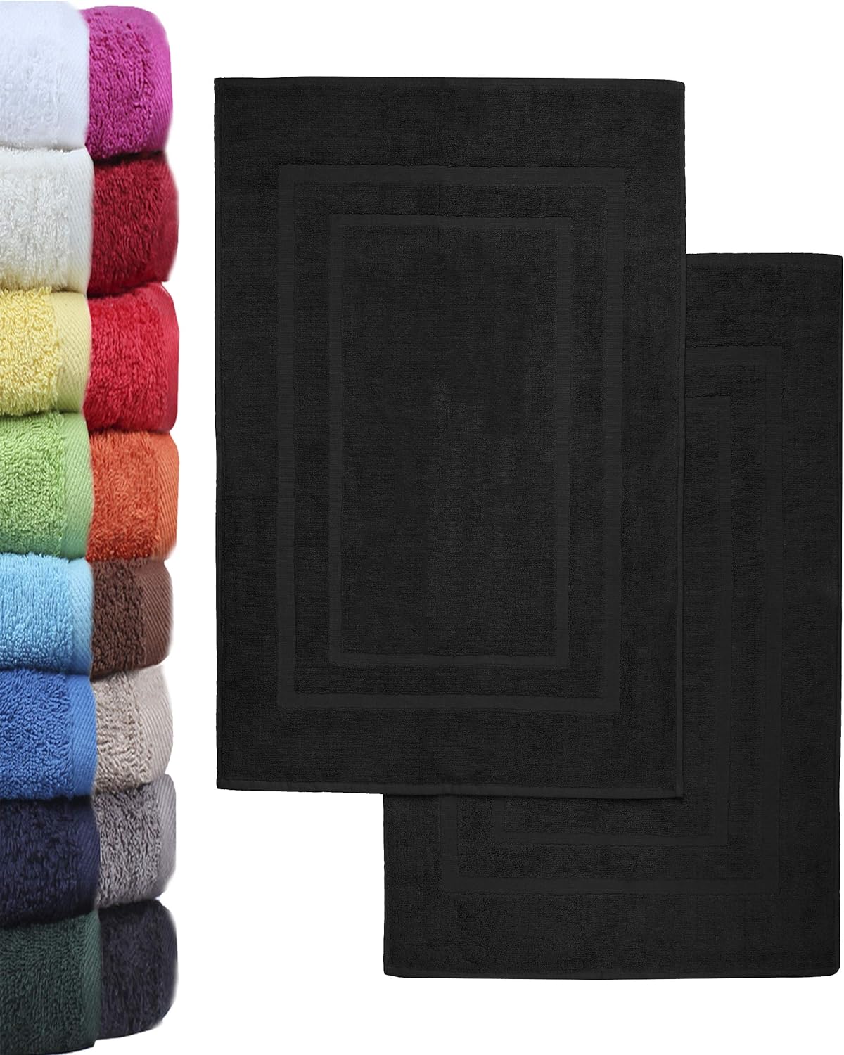 NatureMark 2er Pack Badvorleger Badematte | Premium Qualität | 100% Baumwolle | 50 x 80 cm | Duschvorleger Duschmatte Doppelpack | Farbe: Schwarz