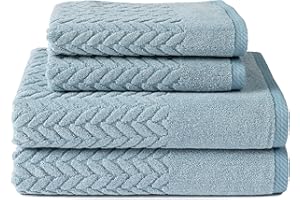 TEXERESILK Texere 100% Organic Cotton Jacquard 650 GSM Premium Bath Towel Sets - Extra Absorbent Quick Dry and Plush (Cable, Smoke Blue, 2 Bath & 2 Hand Towels)