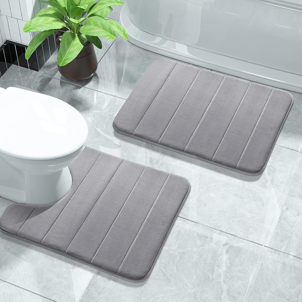 Yimobra Memory Foam Bath Mat Set 2pc Grey 43x61 cm 61x52 cm Non Slip