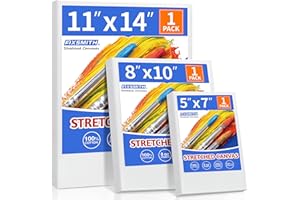 FIXSMITH Stretched Canvas for Painting, 3 Pre-Primed Canvases: 5x7, 8x10, 11x14, White Cotton & Pine Wood, Acrylic, Oil, Temp