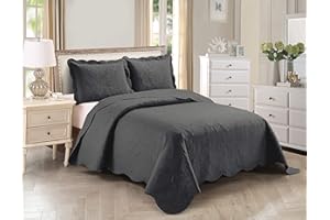 Home Collection Kids Zone Over Size Luxury Embossed Damask Bedspread Set Light Weight Solid Color New # Stacy (Charcoal, Twin)