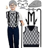 Luces 100th Days of School Costume, Boys Old Man Costume Vest Hat Accessories, Kids 100th Day of School Cosplay Outfit