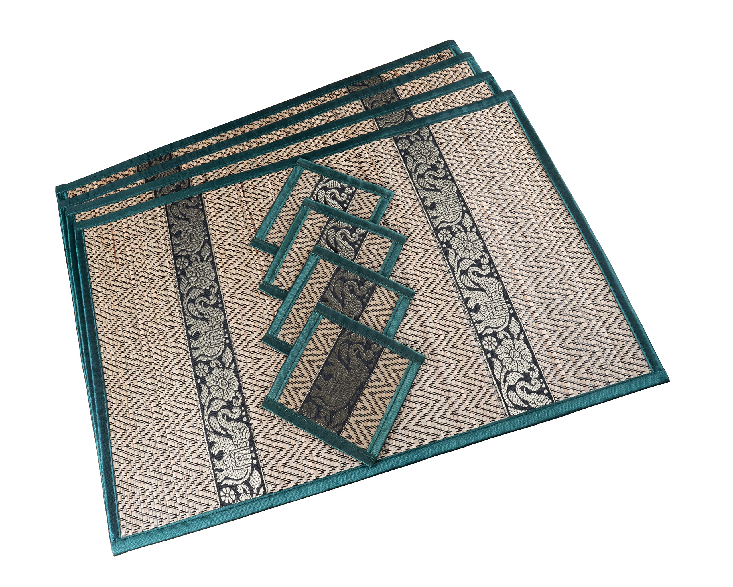Cccollections Hand-Woven Table Placemats & Coasters Set for Everyday Dining | Thai Style Wicker Placemats Alternative to Plastic Heat Resistant - 4 Pcs