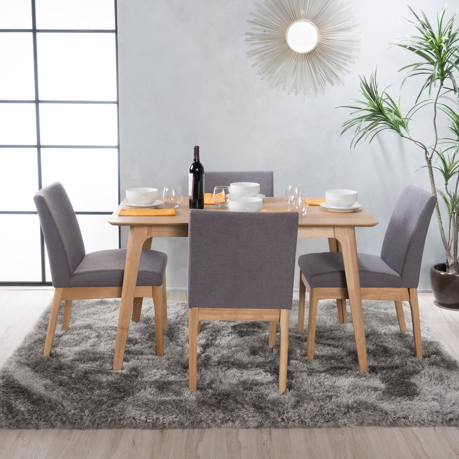 Christopher Knight Home Elsinore Natural Oak Finish 50" Rectangular 5 Piece Dining Set (Dark Grey)