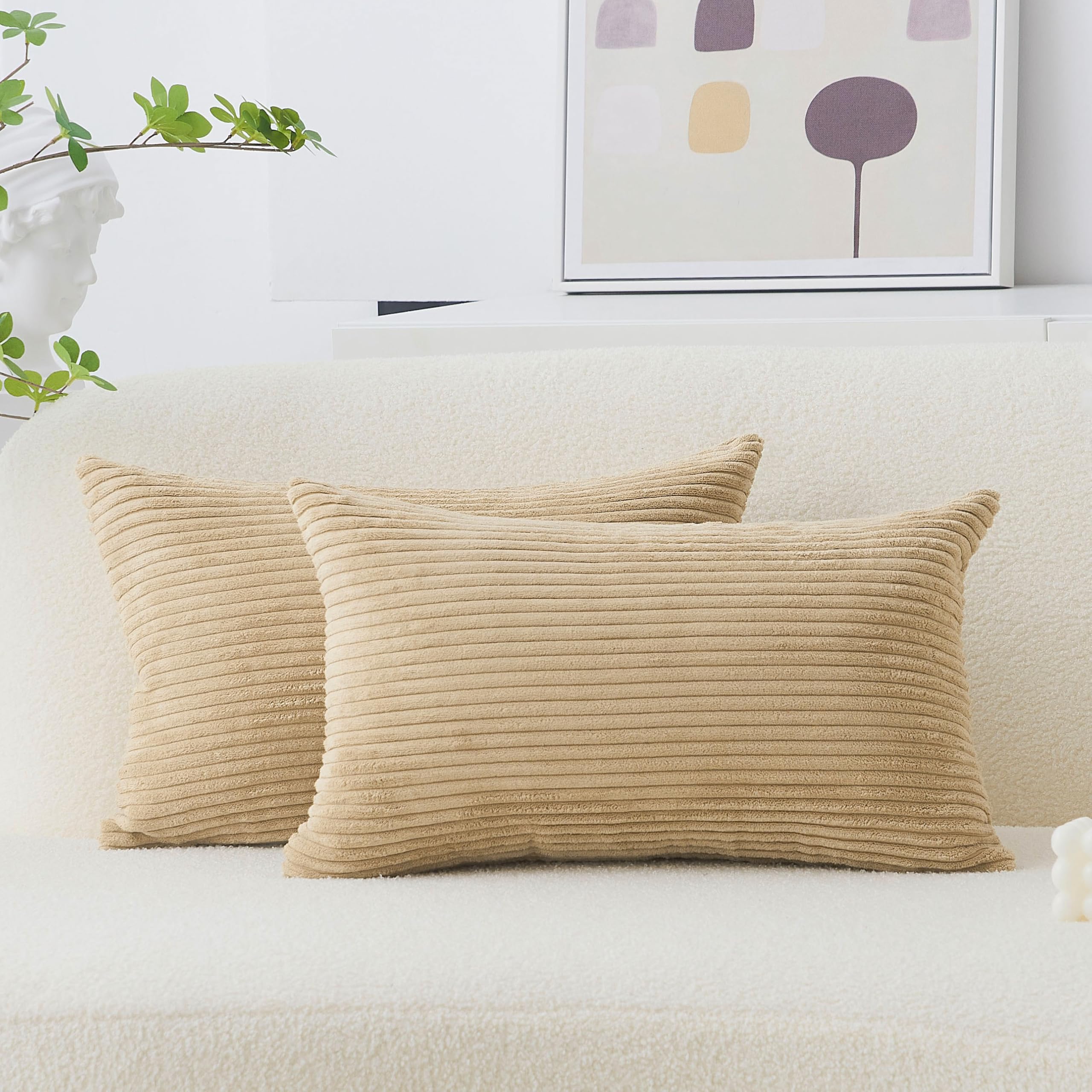 Home Brilliant Taupe Rectangle Cushion Covers Home Decoration, Simple Design Lovely Striped Corduroy Ochre Cushions Covers for Sofa Bed Couch, Pack of 2, (30cm x 50cm, Taupe) — image 1
