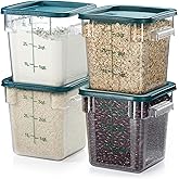 CURTA 4 Pack Food Storage Container with Green Lid - NSF Commercial Grade in 4.0 Qt - Square, Clear, Polycarbonate
