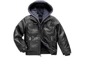 CREATMO US Boy's Faux Leather Jacket Windproof Warm Winter Coat Kids Bomber Outerwear Waterproof PU Motorcycle Jacket