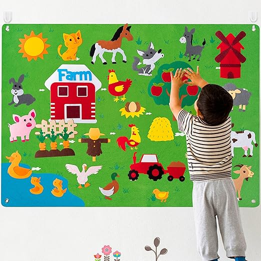 WATINC Farm Animals Felt Story Board Set 3.5Ft 38Pcs Preschool