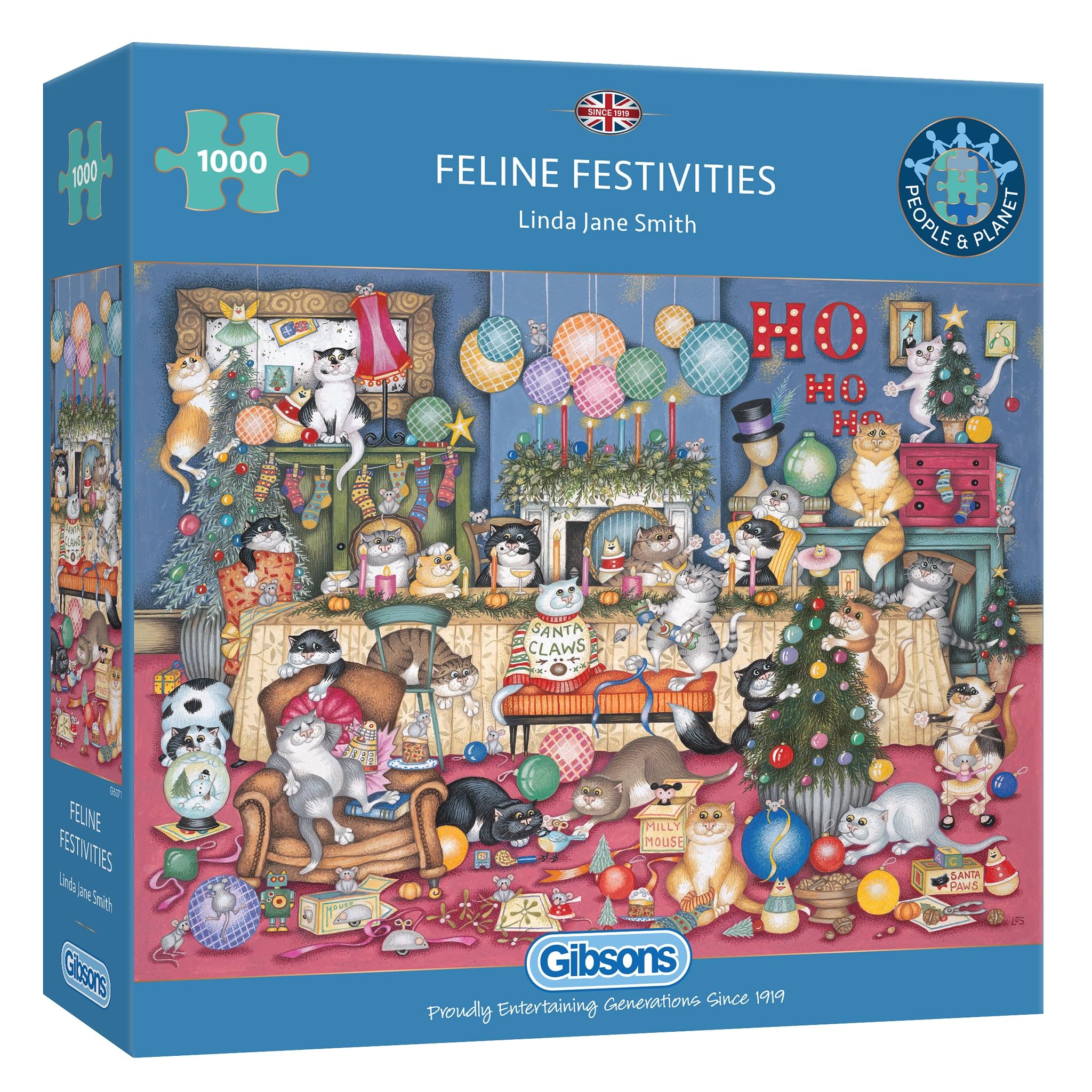 Gibsons Feline Festivities 1000 Piece Jigsaw Puzzle for Adults - Christmas Cat Fun Party - Premium Sustainable Puzzle Made in the UK/EU - Great Gift