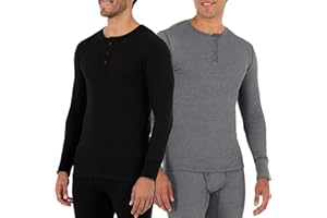 Fruit of the Loom Mens Recycled Waffle Thermal Underwear Henley Top (1 and 2 Packs)